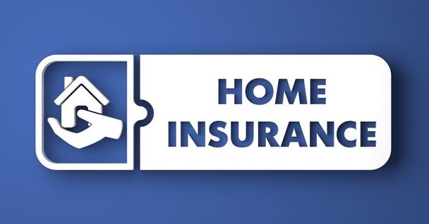 Home verzekering op blauw in platte ontwerpstijl. - Foto, afbeelding
