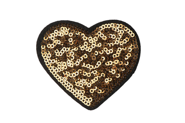 Golden heart sequin patch isolated on white background - Foto, Imagem