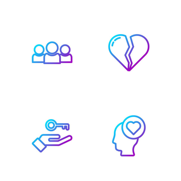 Set line Broken heart or divorce, Solution to the problem, Users group and . Gradient color icons. Vector. - Vector, Image