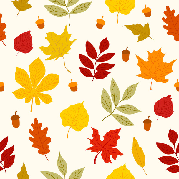 Colorfull autumn leaves seamless pattern. Vector illustration - Vettoriali, immagini