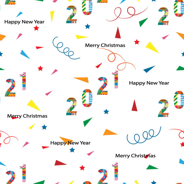 Нові моделі 2021 року та Веселого Різдва з геометричною тонкою формою, завернутими та зірками на білому тлі, дизайн елементів миті для Нового року чи різдвяного обгортання паперу.. - Вектор, зображення