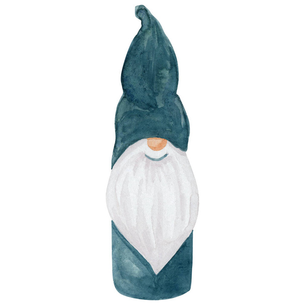 Gnome en costume d'émeraude illustration aquarelle isolé sur fond blanc. Gnome scandinave pour la conception d'impression. Caractère de Noël nordique peint à la main. - Photo, image