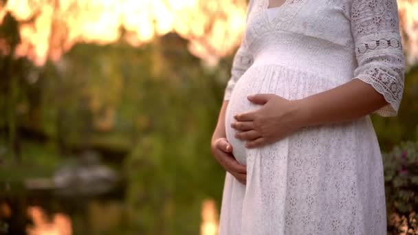Pregnant woman feeling happy at garden home. - Footage, Video
