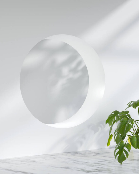 Modern Product Display Podium With Sunlight And Leaf Shadow - Foto, imagen