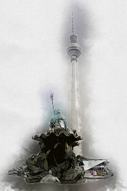 Берлінський малюнок ескізу Ілюстрація веселого дизайну вінтажного ретро - Фото, зображення