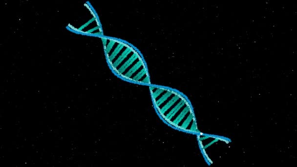 DNA構造科学バイオテクノロジーアブストラクトアニメーション3Dブルーラインが回転し、細胞粒子が動き回る - 映像、動画