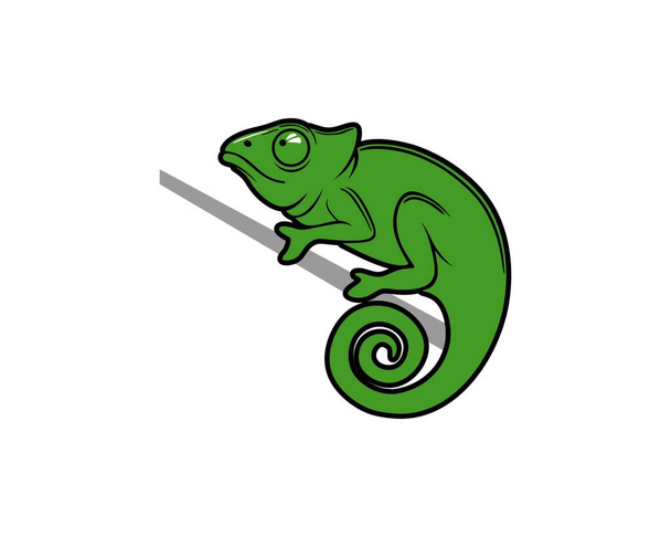 Simple green chameleon on tree branch - Vector, Image
