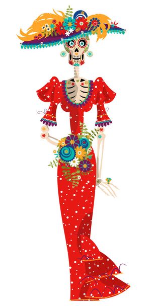 La Calavera Catrina. Elegant Skull. Dia de Muertos. Mexican tradition. Vector illustration - Vector, afbeelding