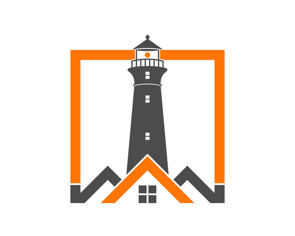 House real estate with light house inside the rectangle - Vector, Image
