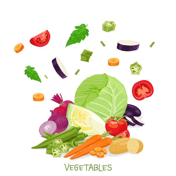 Collecte vectorielle de légumes tombant - Vecteur, image