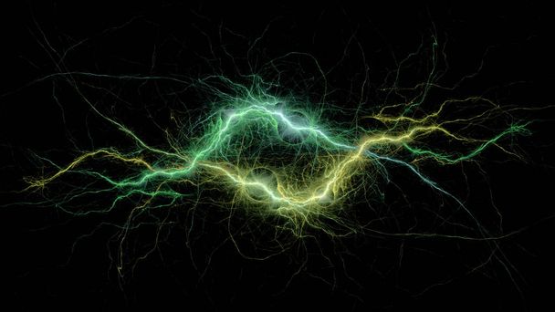 緑の雷、電気プラズマの背景 - 写真・画像