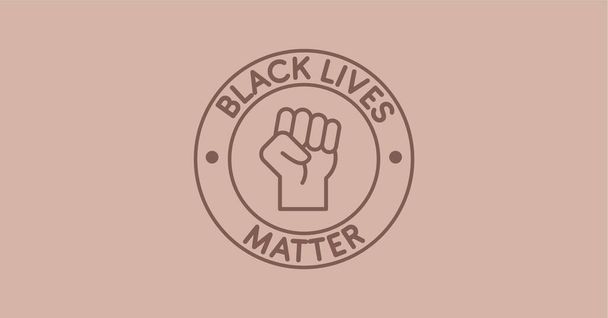 Black lives matter typography minimal postcard. Text patch sticker. Round seal stamp logo. Quote, phrase. Label or badge. Stop racism. African American arm gesture. Anti discrimination, help fighting - Photo, Image