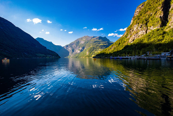Panoramic and drone landscape of Geiranger fjords, Geirangerfjord, Norway. - Fotografie, Obrázek