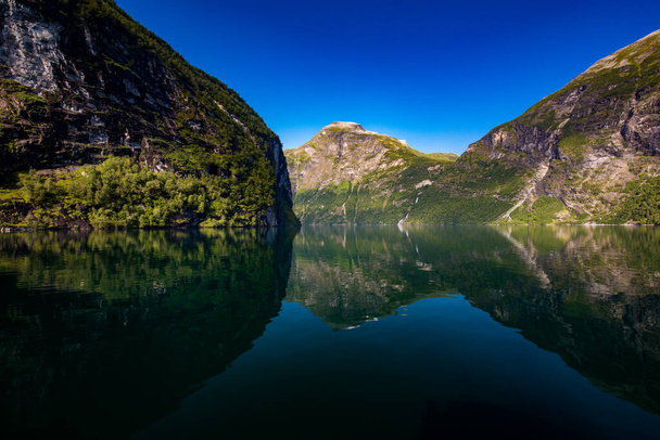 Panoramic and drone landscape of Geiranger fjords, Geirangerfjord, Norway. - Fotografie, Obrázek