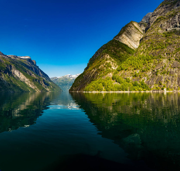 Panoramic and drone landscape of Geiranger fjords, Geirangerfjord, Norway. - Foto, Imagem