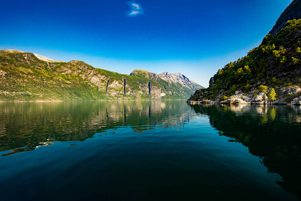 Panoramic and drone landscape of Geiranger fjords, Geirangerfjord, Norway. - Foto, immagini