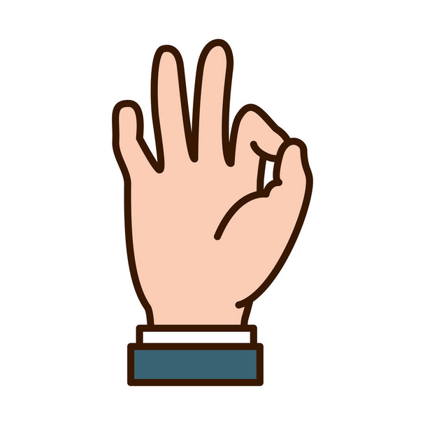 手話、線、塗りつぶしスタイルでOK式を示す手のジェスチャー - ベクター画像