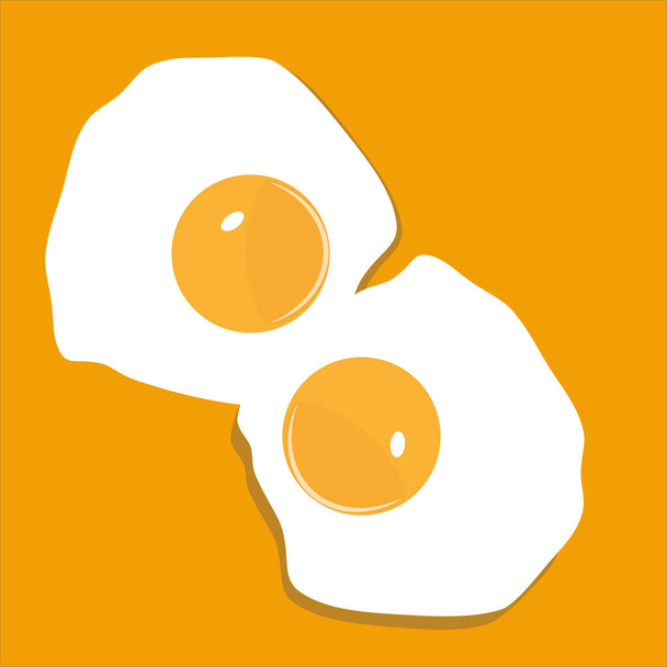 Two Fried eggs flat vector illustration isolated on yellow background with copy space - Vector, Image