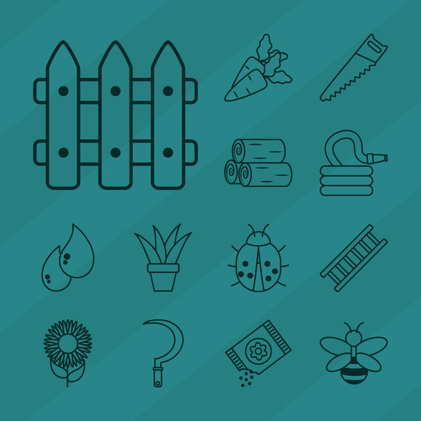 tools and gardening icon set, line style - Vector, Image