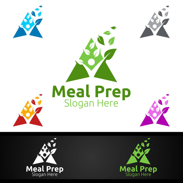 Eco Meal Prep Healthy Food Logo for Restaurant, Cafe or Online Catering Delivery Design - Vector, Image