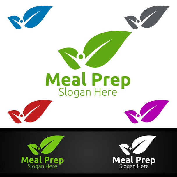 Екологічна їжа Prep логотип здорової їжі для ресторану, кафе або онлайн дизайну доставки їжі
 - Вектор, зображення