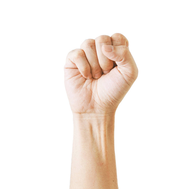 Asian male clenched fist, isolated on a white background Man hand with a fist. - Photo, Image