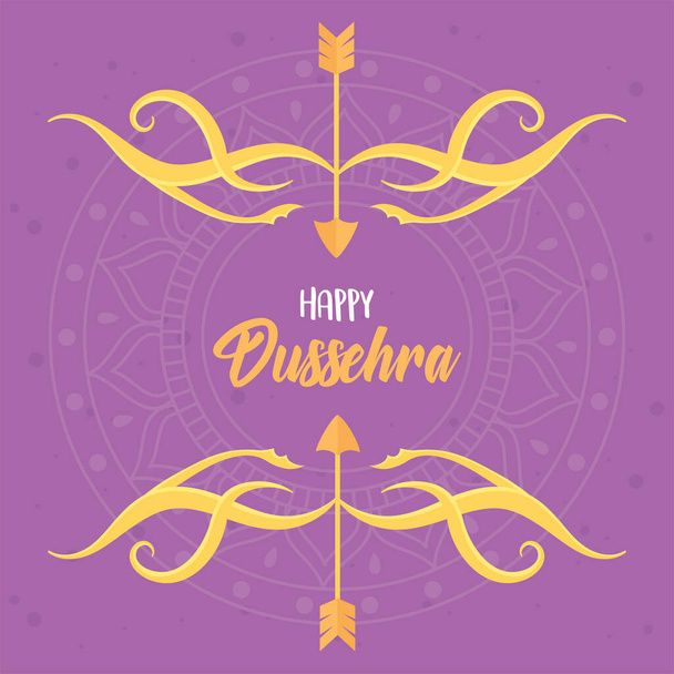 happy dussehra festival van India, belettering pijlen boog mandala decoratie - Vector, afbeelding