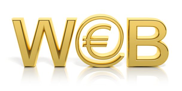 3D golden web text and money online symbol isolated - Photo, Image