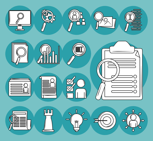 search icons, mobile browser technology explore thin line style - Vector, Image