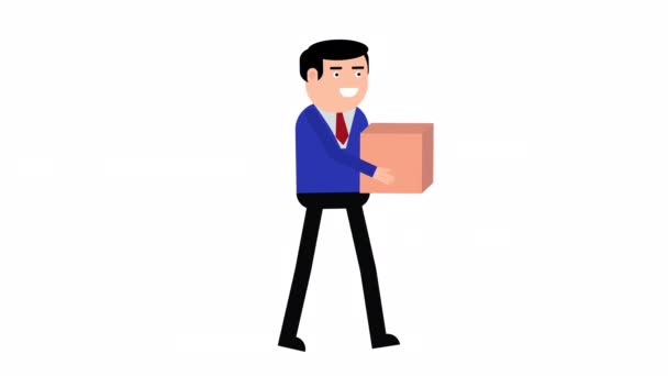 Man character walking with cardboard box 2D loop animation. Alpha channel will be included when downloading the 4K Apple ProRes 4444 file only. - Footage, Video