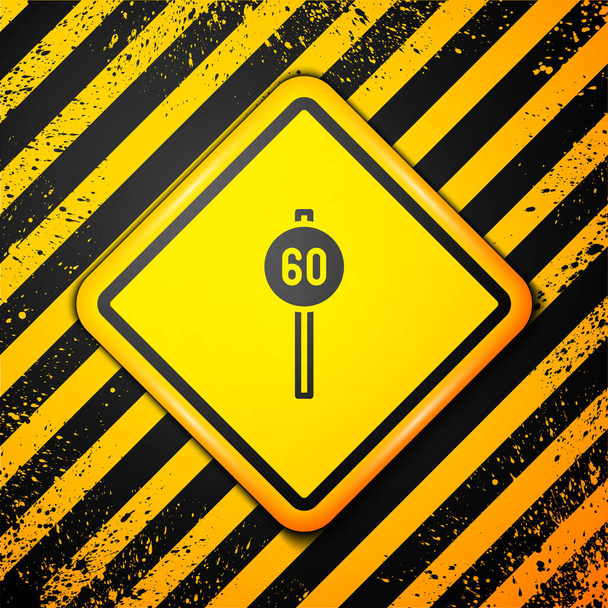 Černá Omezení rychlosti dopravní značka 60 km ikona izolované na žlutém pozadí. Varovné znamení. Vektor. - Vektor, obrázek