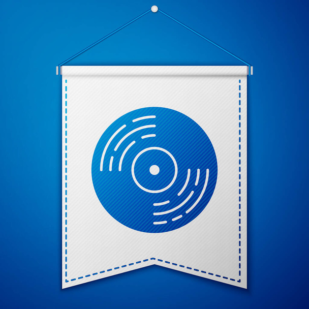 Icono de disco de vinilo azul aislado sobre fondo azul. Plantilla de banderín blanco. Vector. - Vector, Imagen