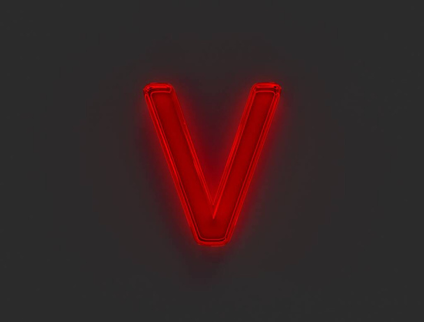 Red shine neon light glow glass made font - letter V isolated on grey background, 3D illustration of symbols - Фото, зображення