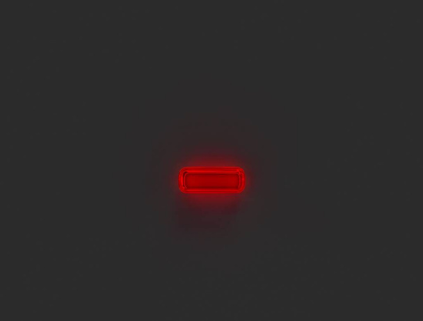 Red polished neon light glow reflective alphabet - minus (dash) isolated on grey background, 3D illustration of symbols - Photo, image