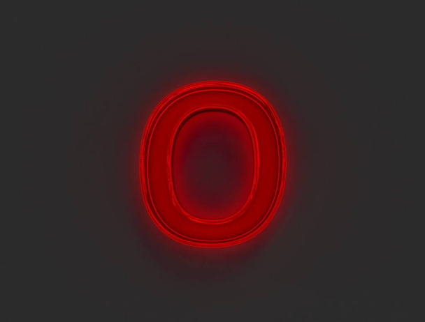 Red shiny neon light glow glass made font - letter O isolated on grey, 3D illustration of symbols - Zdjęcie, obraz