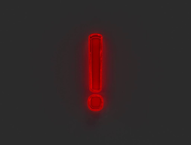 Red glossy neon light glow glassy font - exclamation point isolated on grey, 3D illustration of symbols - Foto, immagini