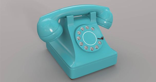 Modrá barva vinobraní rotační telefon na šedém pozadí | Rotační číselník | Starý telefon s přijímačem | Retro telefon - Fotografie, Obrázek