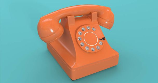 Laranja cor vintage telefone rotativo no fundo verde com discagem rotativa Filadélfia Telefone antigo com receptor Filadélfia - Foto, Imagem