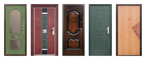 Conjunto de modelos de portas metálicas de entrada isoladas sobre fundo branco - Foto, Imagem