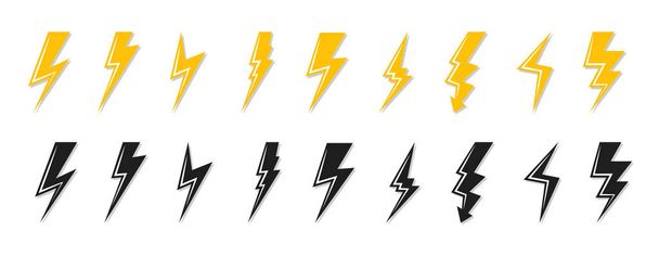 Yellow lightning bolt icon flash logo vector set - Vector, Image