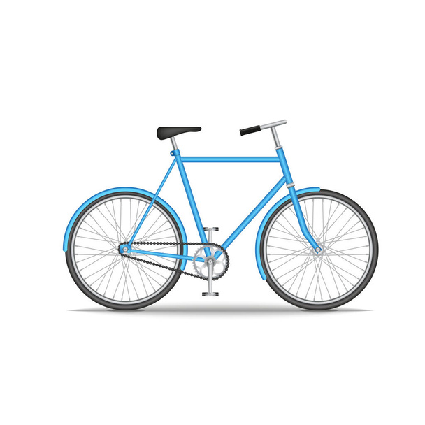 Beyaz arka planda izole edilmiş eski şehir bisikleti, mavi, çevre dostu araçla gerçekçi 3 boyutlu vektör çizimi. - Vektör, Görsel
