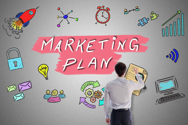 Conceito de plano de marketing desenhado por um empresário - Foto, Imagem