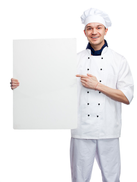 Chef with billboard - Foto, immagini