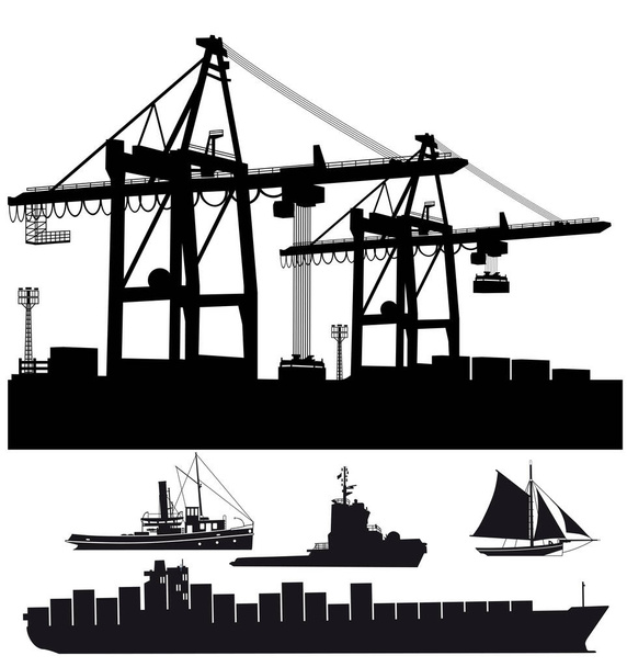 Terminal portuário com navios ilustração Vektor - Vetor, Imagem