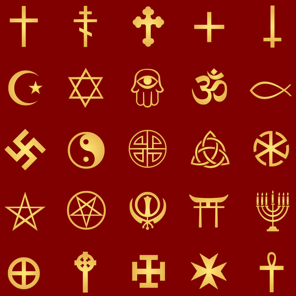 Vector set of gold religious symbols on red background - Vector, Image