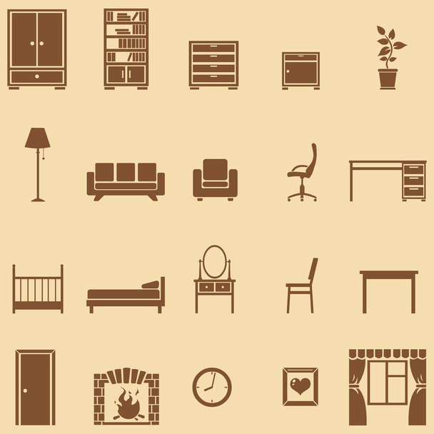 Vector conjunto de 20 iconos de muebles marrones
 - Vector, Imagen