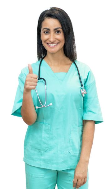 Optimistic mexican female nurse isolated on white background for cut out - Φωτογραφία, εικόνα