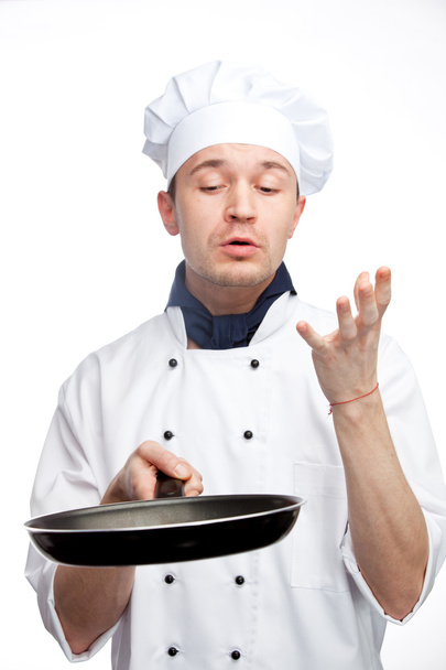 Chef with pan in uniform - Фото, зображення