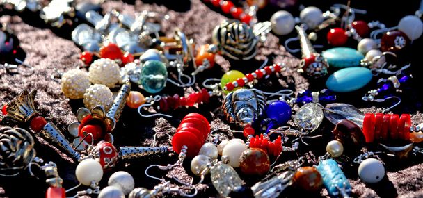 vintage necklaces and jewelry for sale in the antique shop - Photo, Image