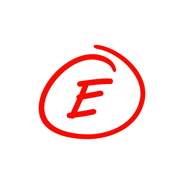 Rossz eredmény, E betű illusztráció, piros jelölővel írva, fehér alapon elszigetelve - Vektor, kép